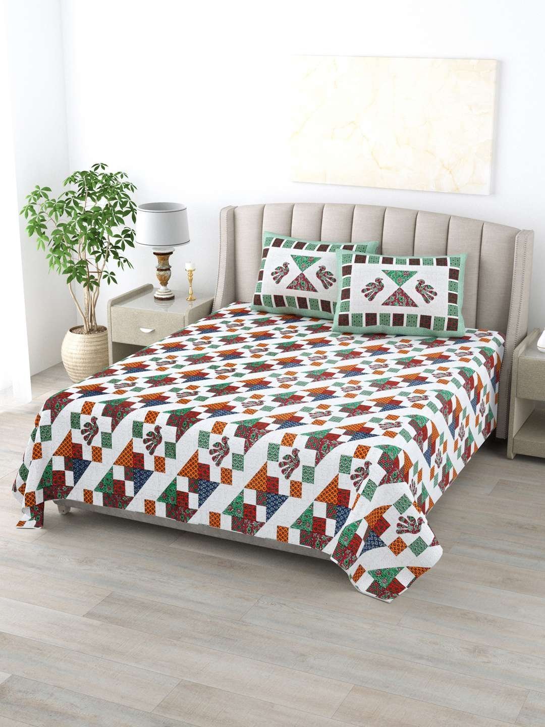 100% Pure Cotton Traditional  Printed Bedsheet for Double Bed King Size Bedsheet with 2 Pillow Covers