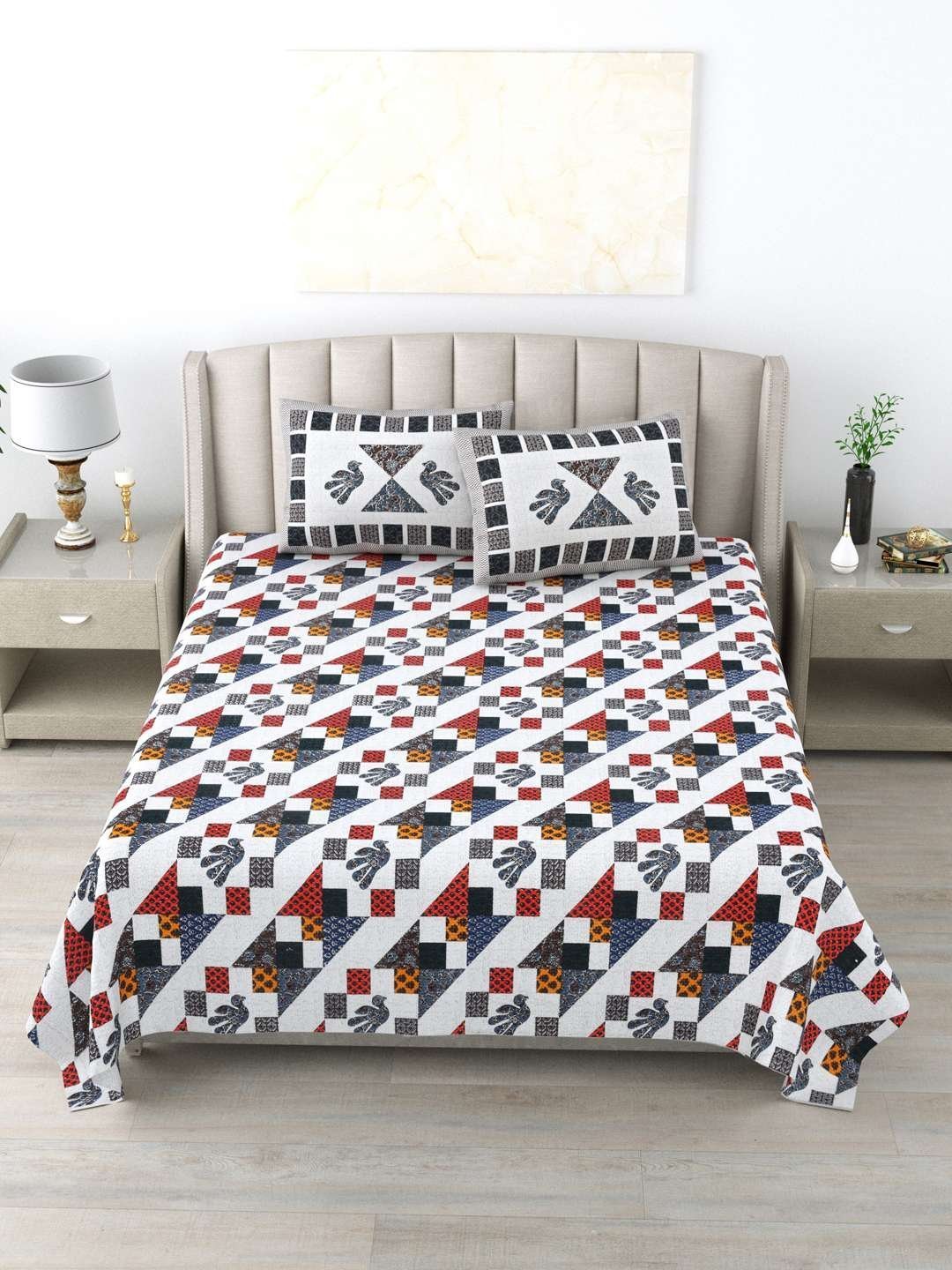 100% Pure Cotton Traditional  Printed Bedsheet for Double Bed King Size Bedsheet with 2 Pillow Covers