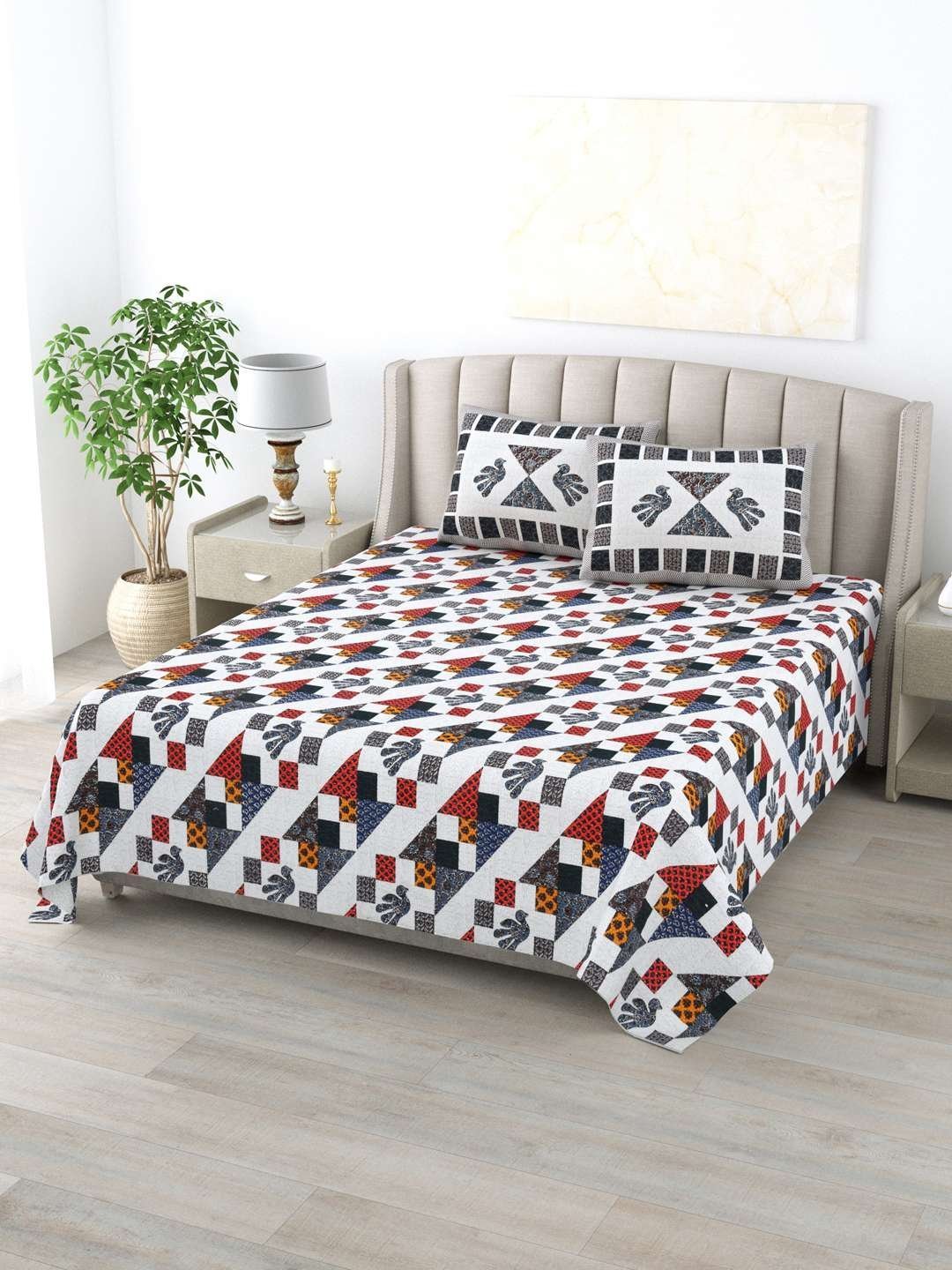 100% Pure Cotton Traditional  Printed Bedsheet for Double Bed King Size Bedsheet with 2 Pillow Covers