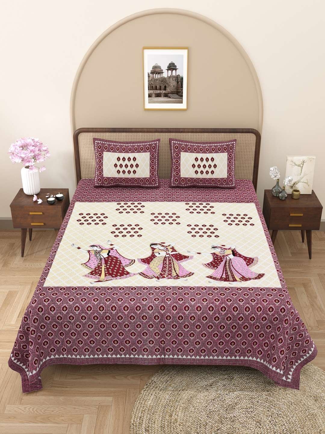 100% Pure Cotton Traditional  Printed Bedsheet for Double Bed King Size Bedsheet with 2 Pillow Covers