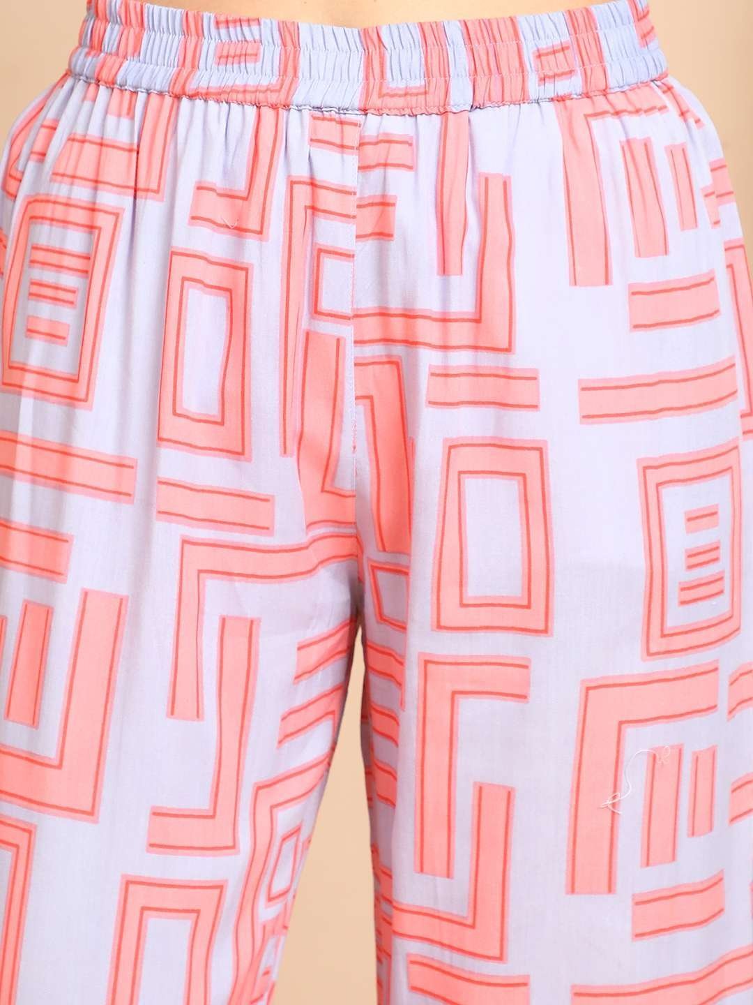 Women’s Pure Cotton Printed Collared Top and Pant Co-ord Set (Pink Gr)