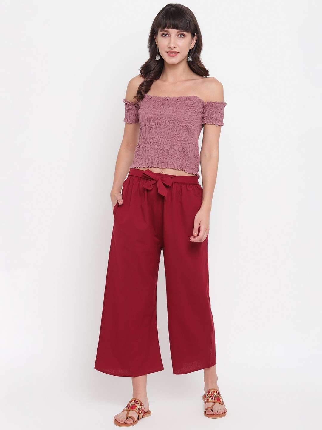 Women’s Rayon Solid Off-Shoulder Smocked Crop Top Short Sleeve Casual Styles Tank Top (FREE SIZE) Multi29