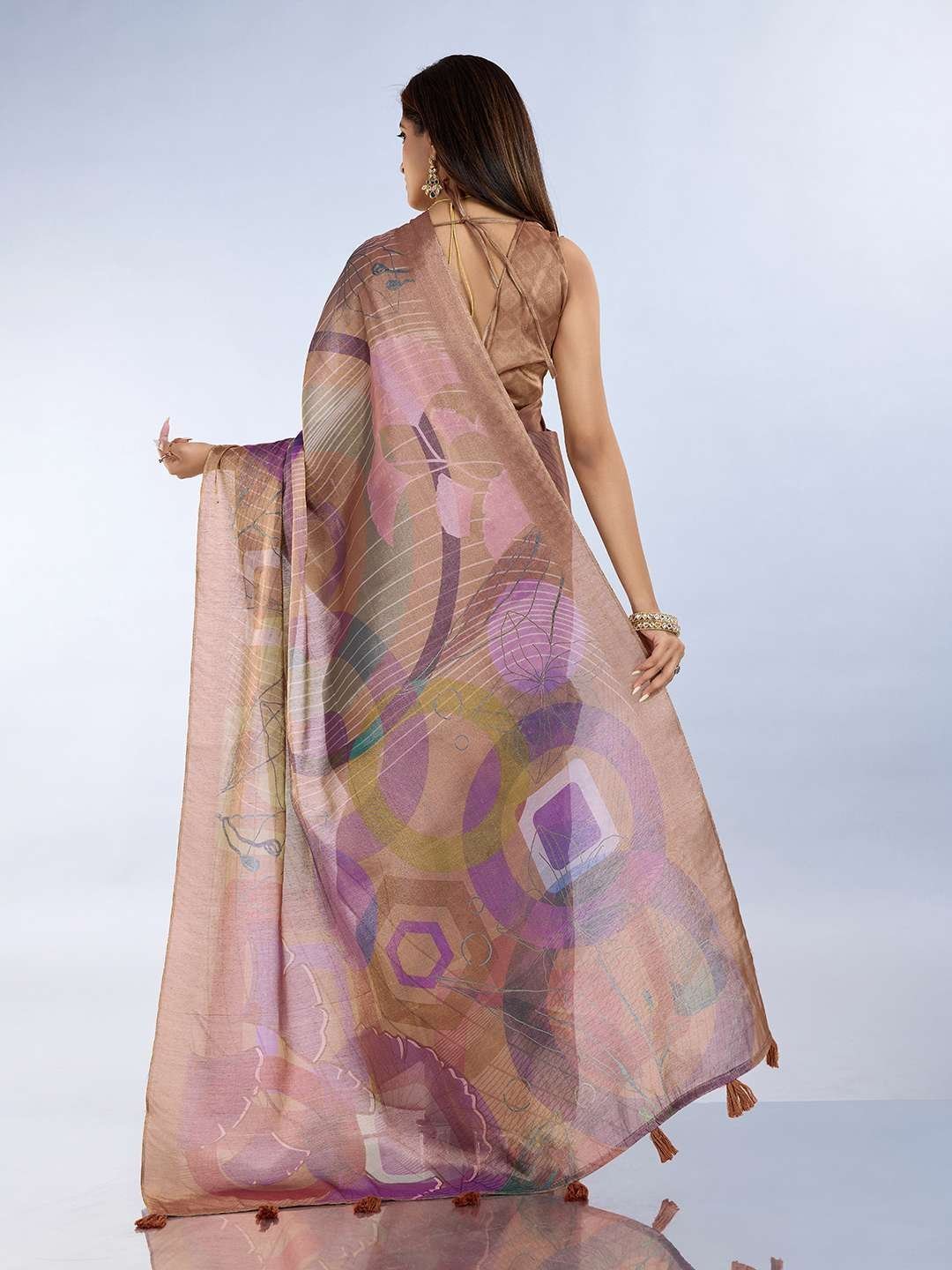 Abstract Printed Linen Shimmer Saree in Earth Tones