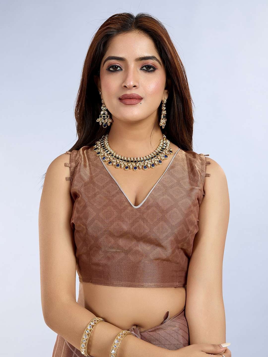 Abstract Printed Linen Shimmer Saree in Earth Tones