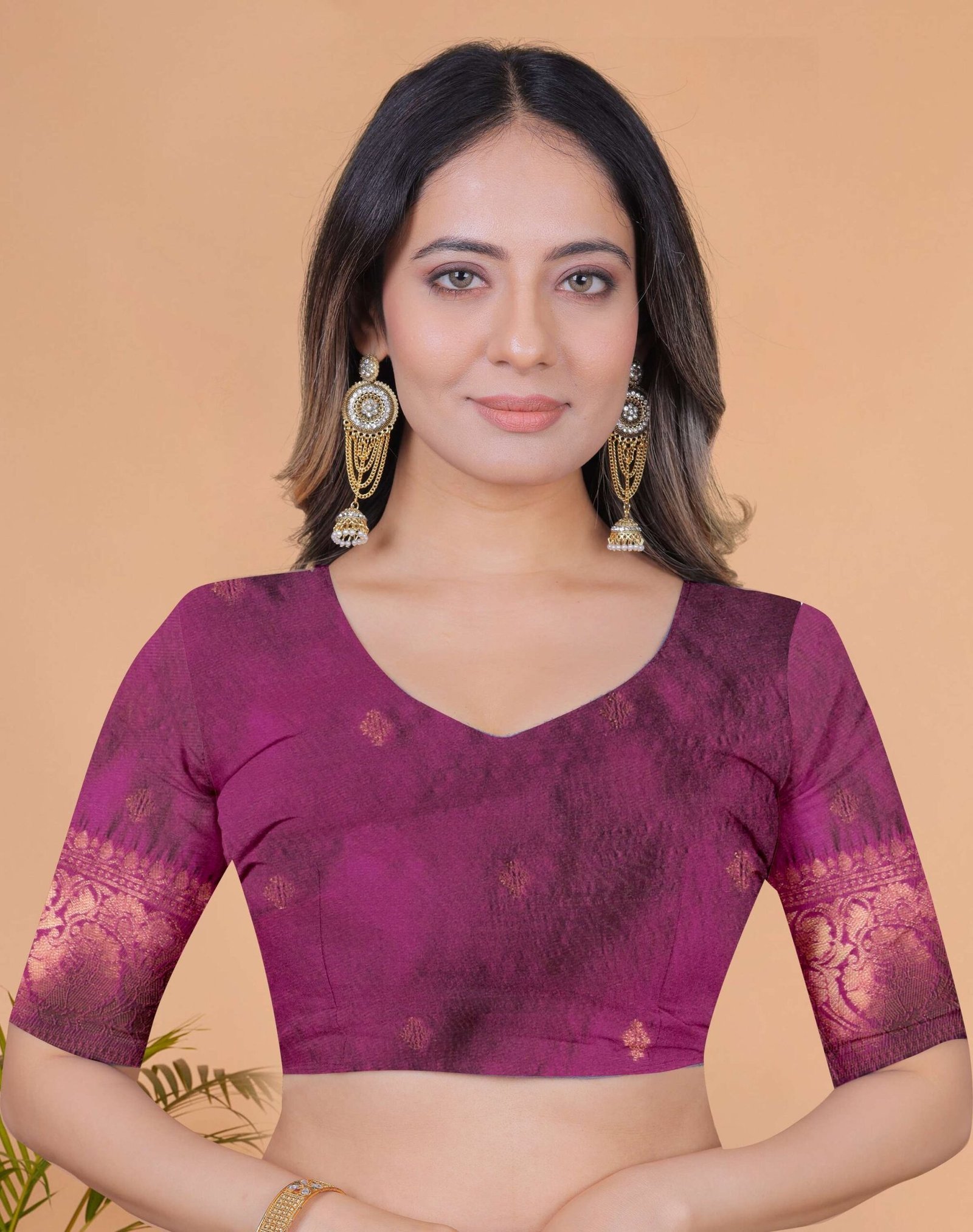 Beige & Plum Banarasi Silk Saree with Zari Weaving | Elegant Traditional Saree for Weddings, Festivals & Ethnic Occasions