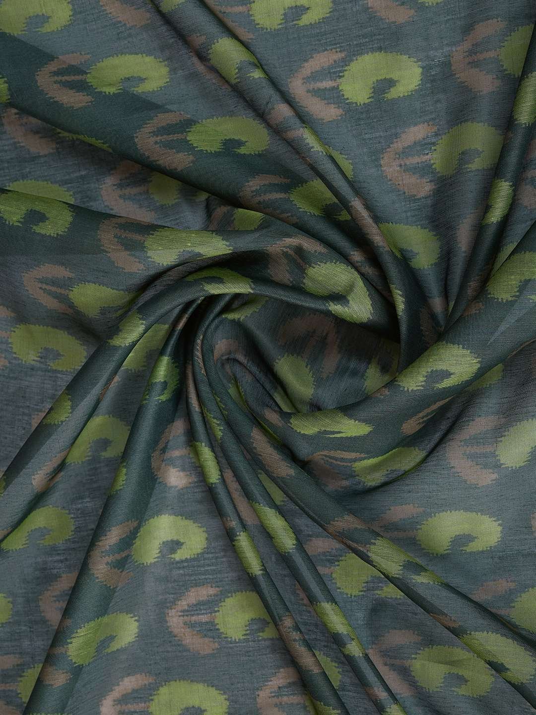 Dark Green & Purple Ikat Printed Chanderi Saree ? Festive & Wedding Wear