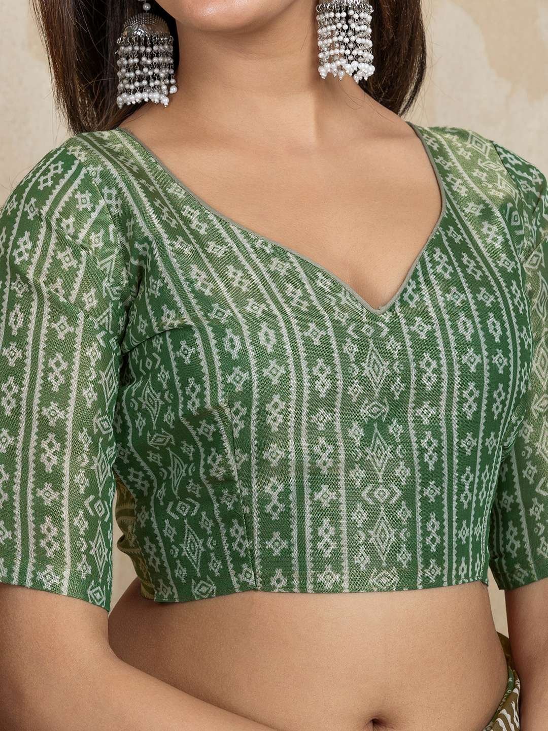 Elegant Teal Green and Mauve Pink Linen Saree with Geometric and Floral Prints
