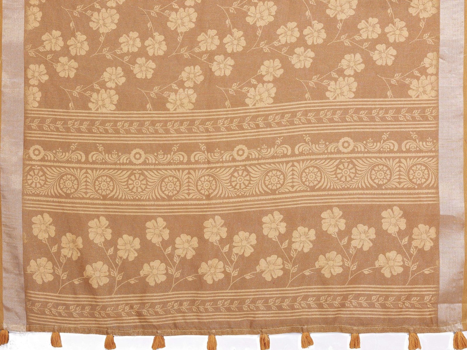 Exquisite Golden Floral Woven Linen Shimmer Saree