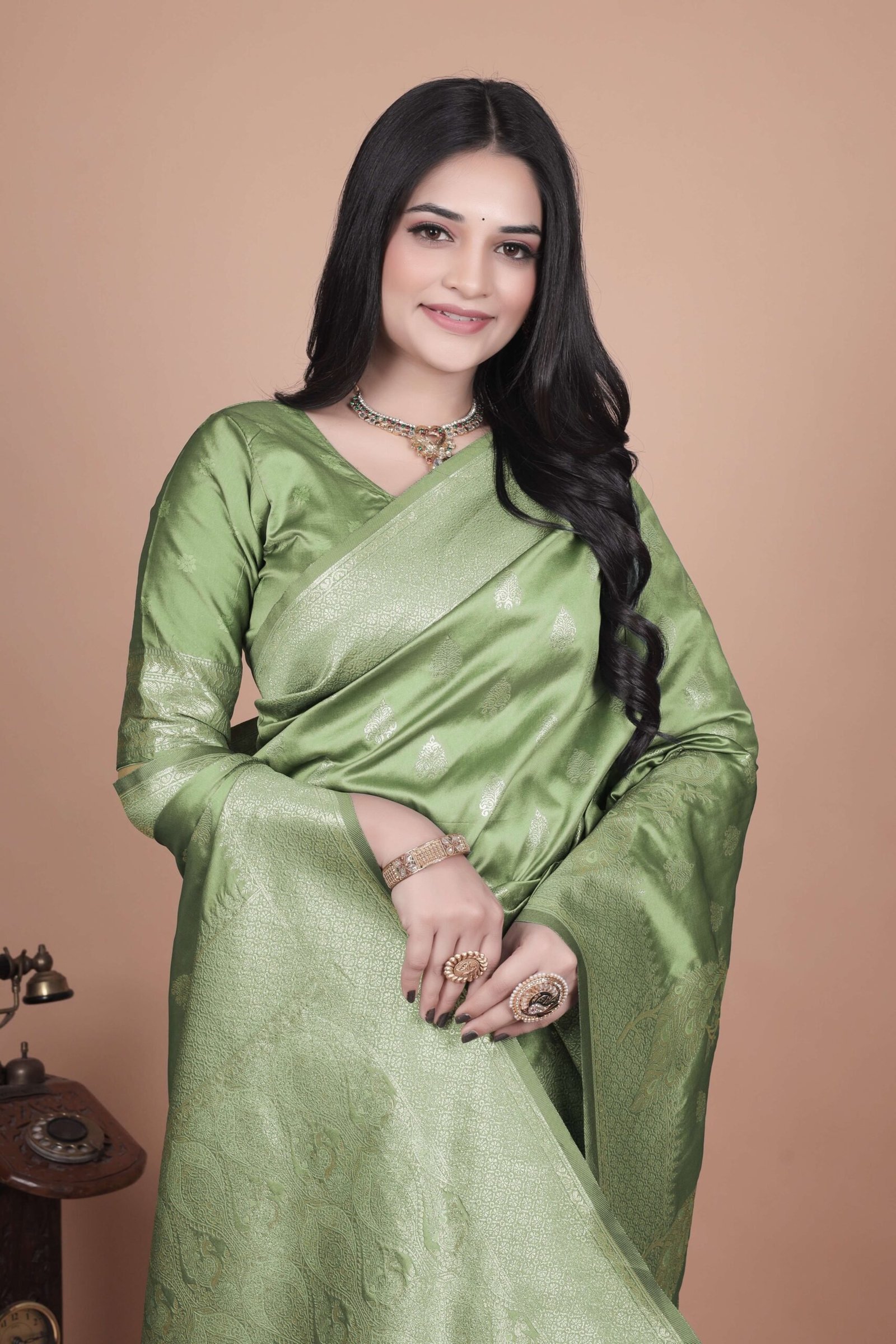 Lime Green Banarasi Silk Saree with Golden Zari & Peacock Motifs | Wedding, Festive & Traditional Wear | Designer Saree