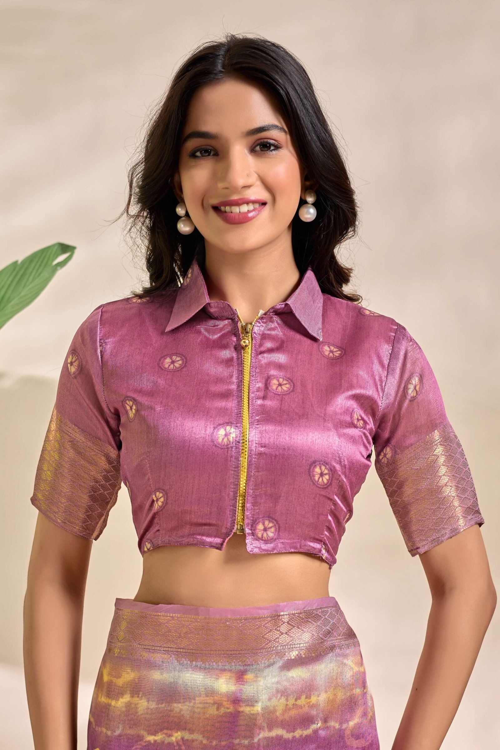 Mauve Soft Silk Blend Saree with Tie-Dye & Zari Detailing