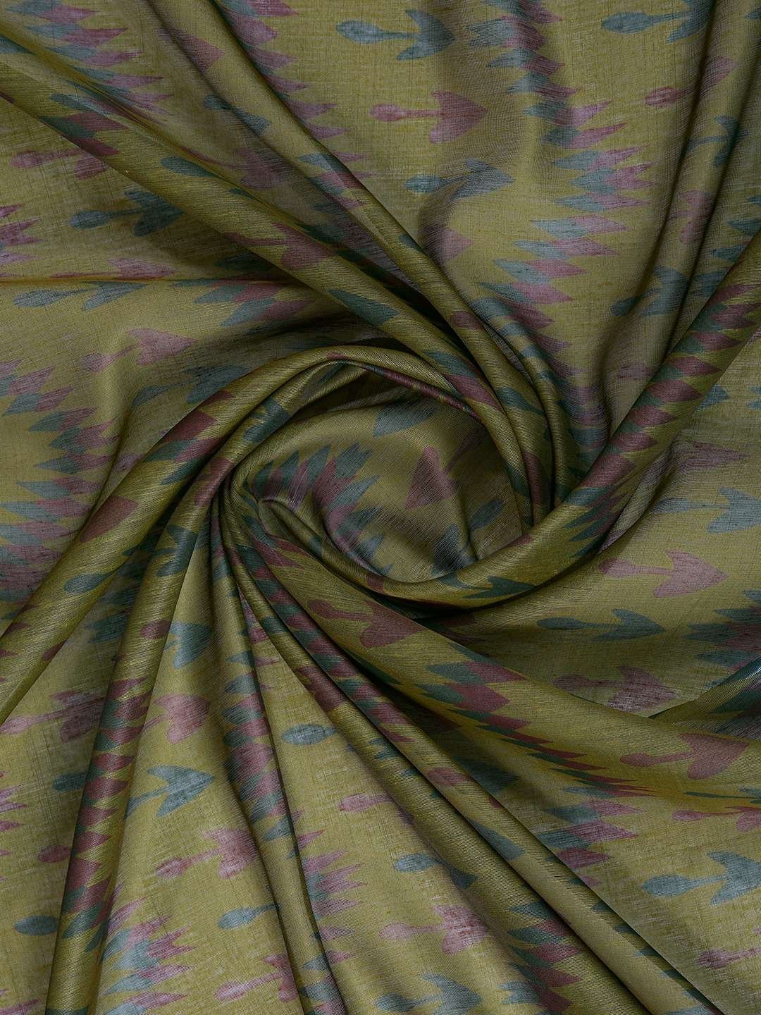 Olive Green & Blue Ikat Printed Chanderi Saree ? Elegant Festive & Cultural Wear