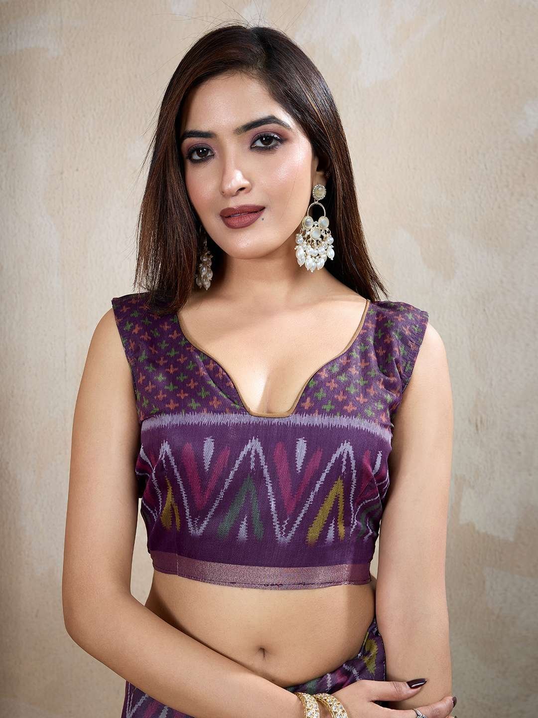 Olive & Purple Ikat Printed Chanderi Saree ? Elegant Festive & Wedding Wear