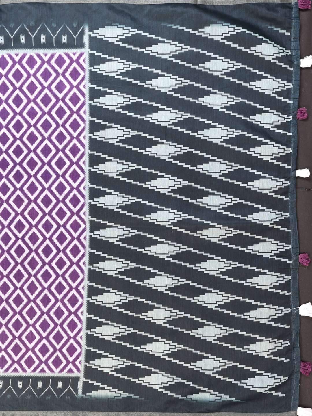 Purple & Black Ikat Chanderi Saree ? Bold Geometric Ethnic Elegance