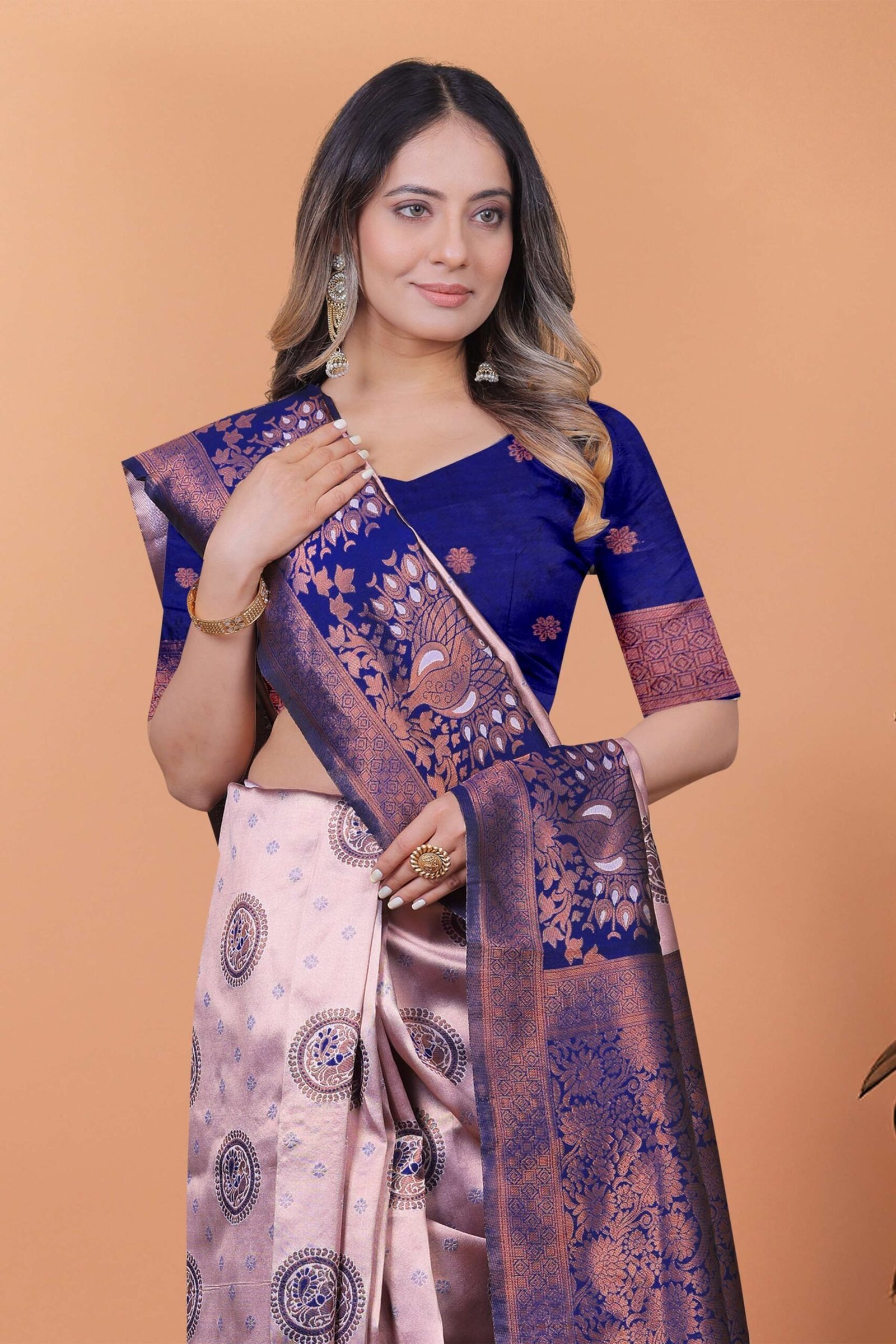 Royal Enchant Banarasi Silk Saree ? Lavender Silver with Peacock Zari Pallu