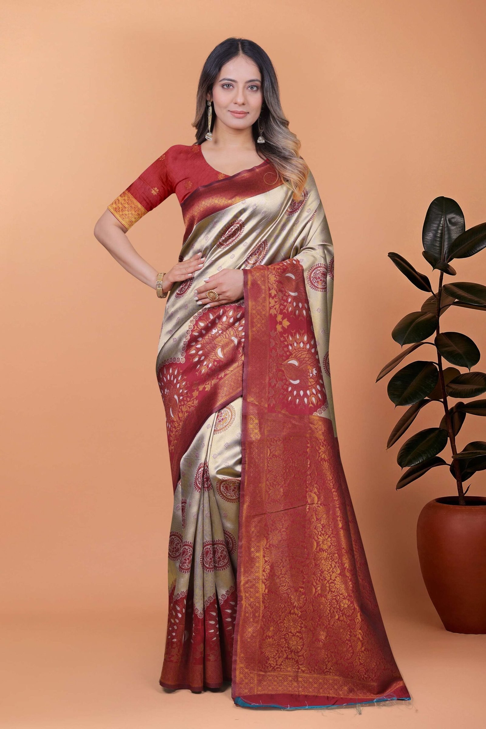 Royal Mauve Banarasi Silk Saree with Golden Zari & Peacock Pallu | Royal Radiance Banarasi Silk Saree