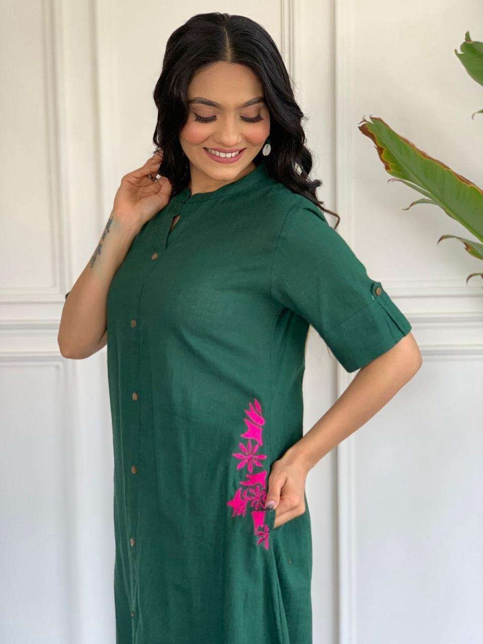 Women’s Cotton Embroiderd Long A-Line Kurti with Palazzo