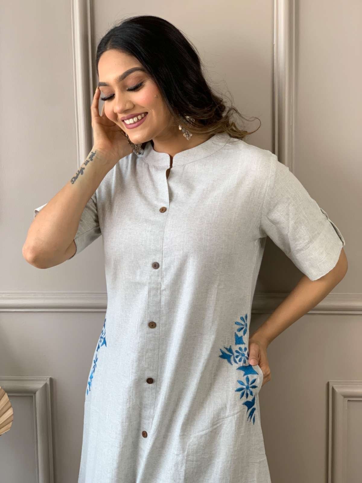 Women’s Cotton Embroiderd Long A-Line Kurti with Palazzo