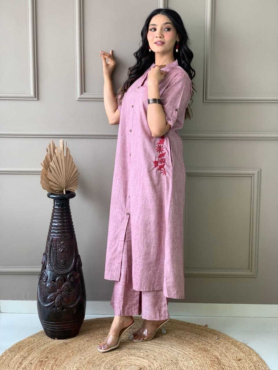 Women’s Cotton Embroiderd Long A-Line Kurti with Palazzo
