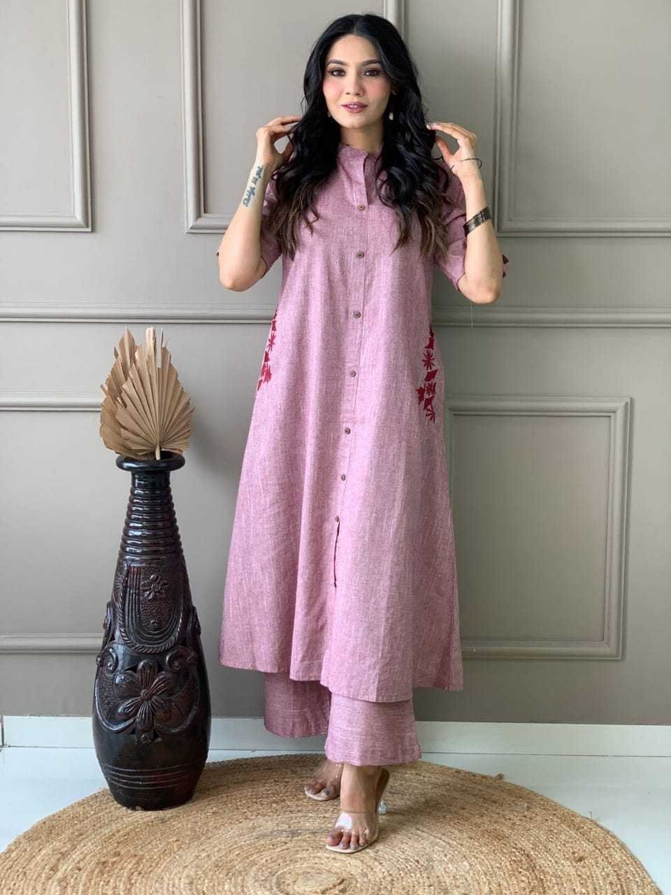 Women’s Cotton Embroiderd Long A-Line Kurti with Palazzo