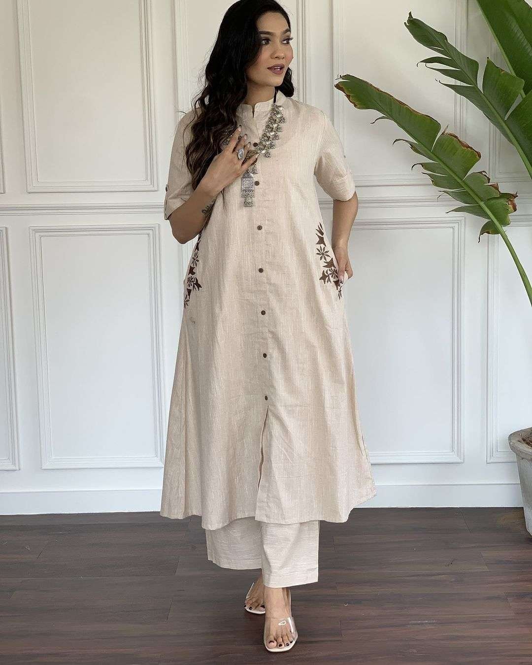 Women’s Cotton Embroidered A-Line Kurti With Pant