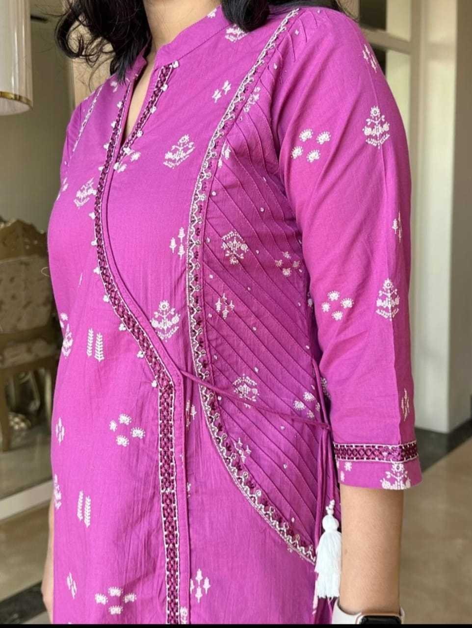 Women’s Cotton Embroidered Anarkali Kurti with Pant and Dupatta Set