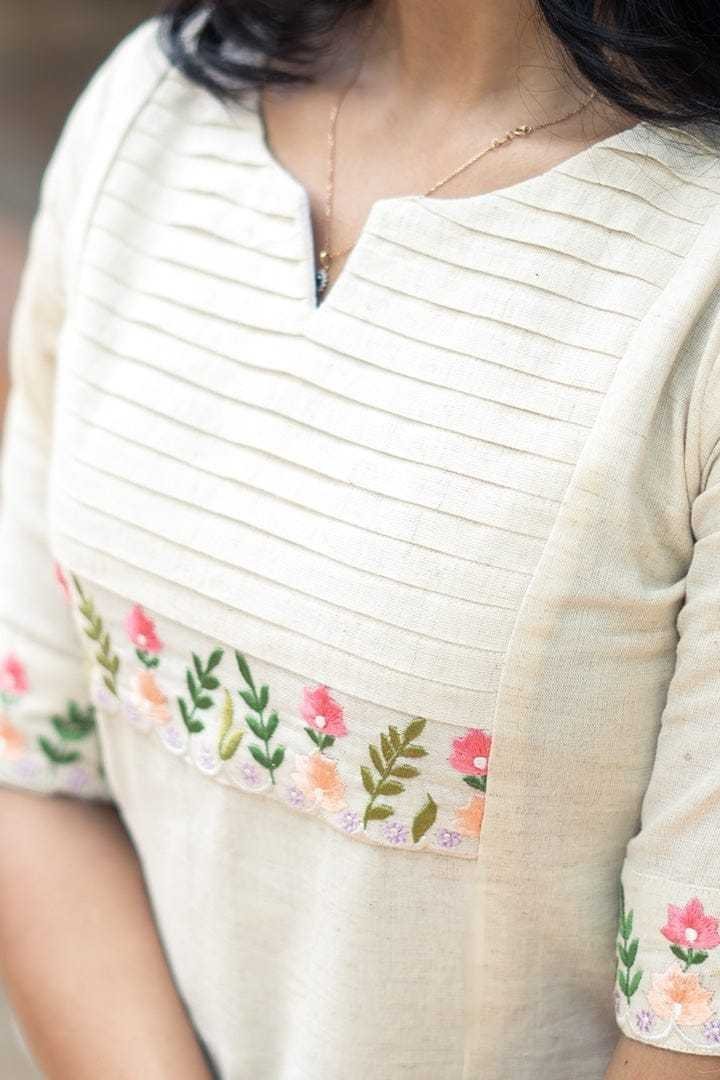 Women’s Cotton Embroidered Straight Kurta with Palazzo (White)