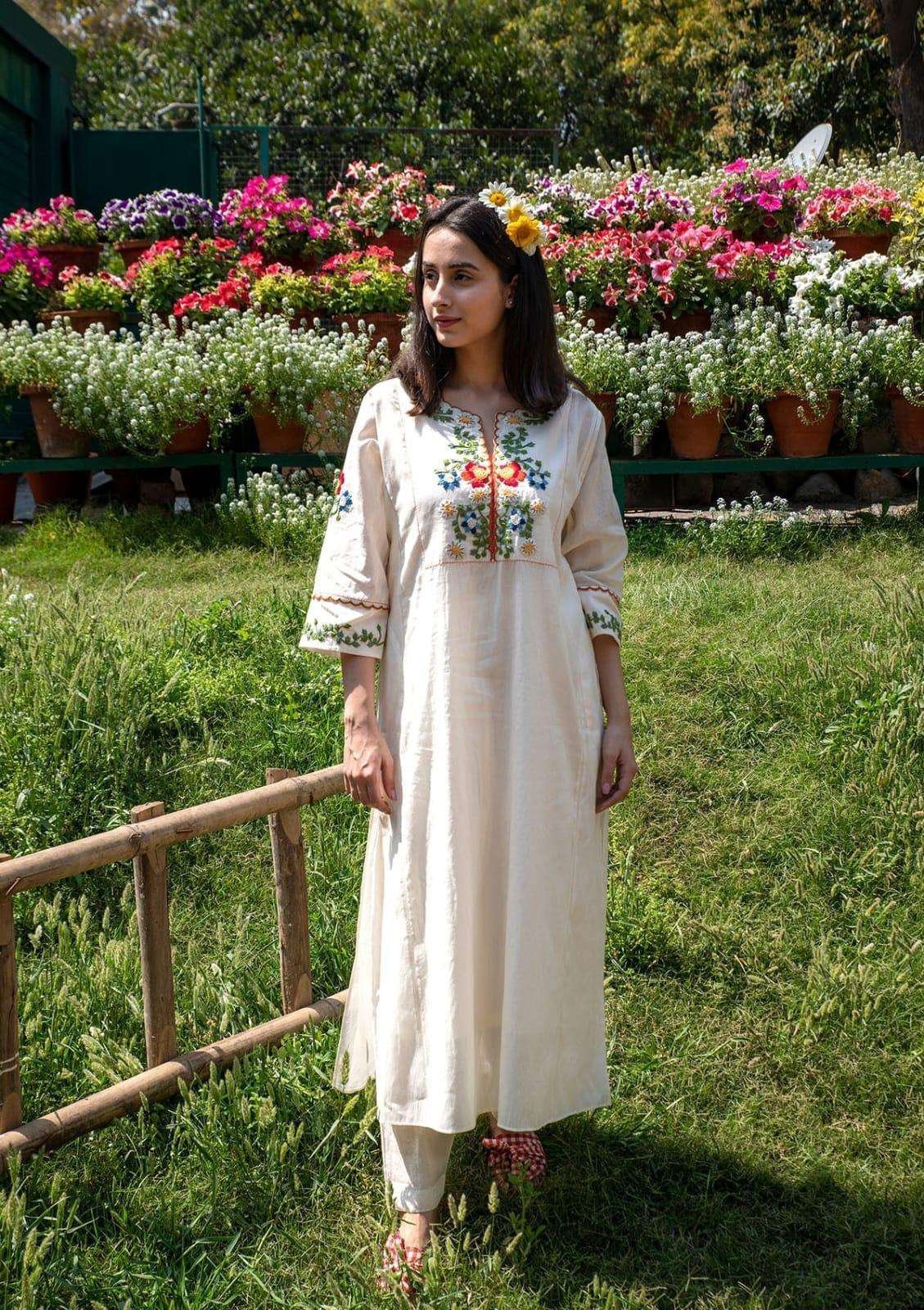 Women’s Cotton Embroidered Straight Kurti with pant