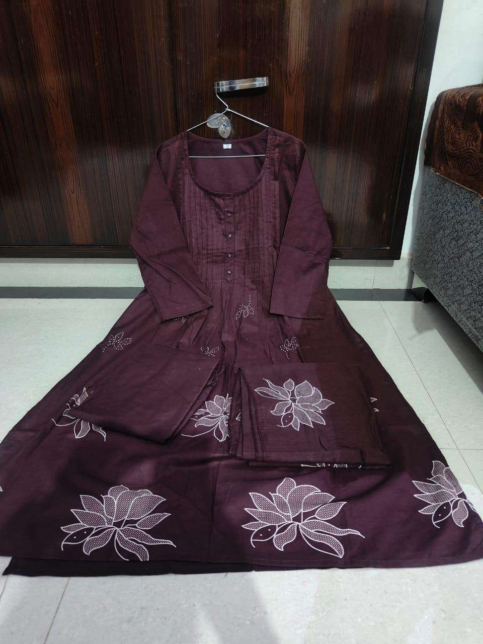 Women’s Cotton Embroidery Floral Printed Long Straight Kurti With Pant And Dupatta Set