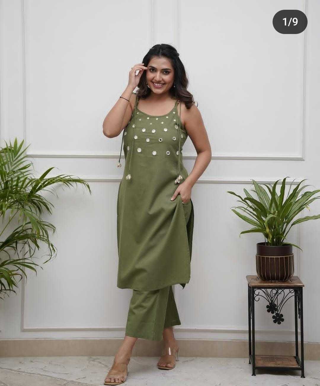 Women’s Cotton Embroidery Sleeveless Kurti With Ankle length Pant Set