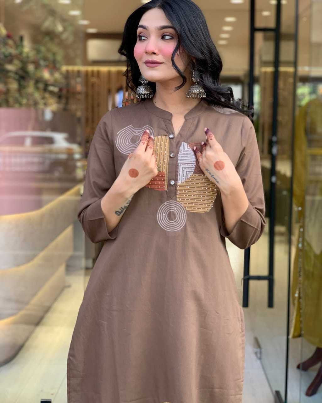 Women’s Cotton Embroidery Straight Kurti Pant With Dupatta Set