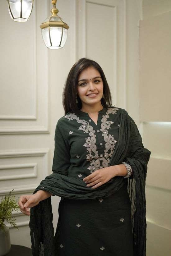 Women’s Cotton Embroidery Straight Kurti Pant With Dupatta Set