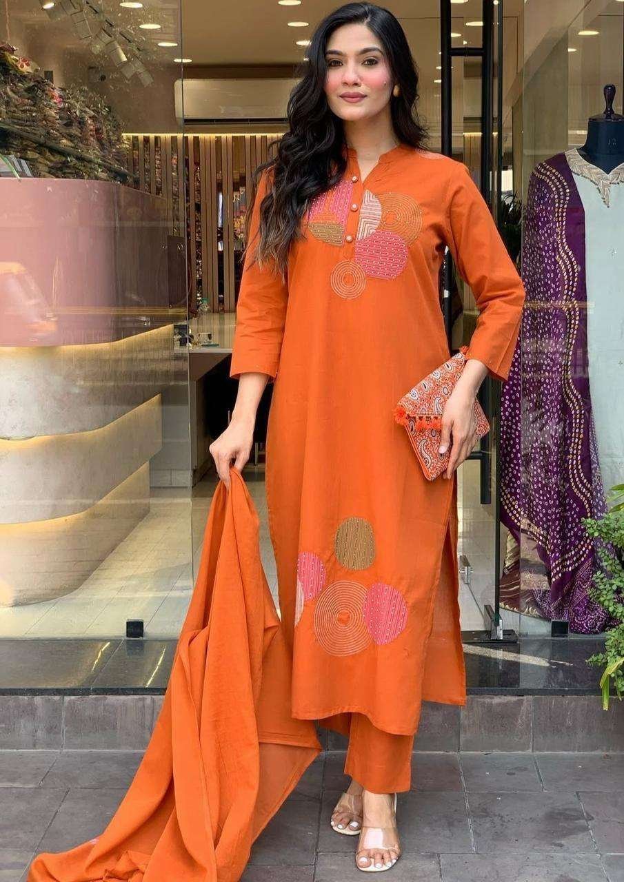 Women’s Cotton Embroidery Straight Kurti Pant With Dupatta Set