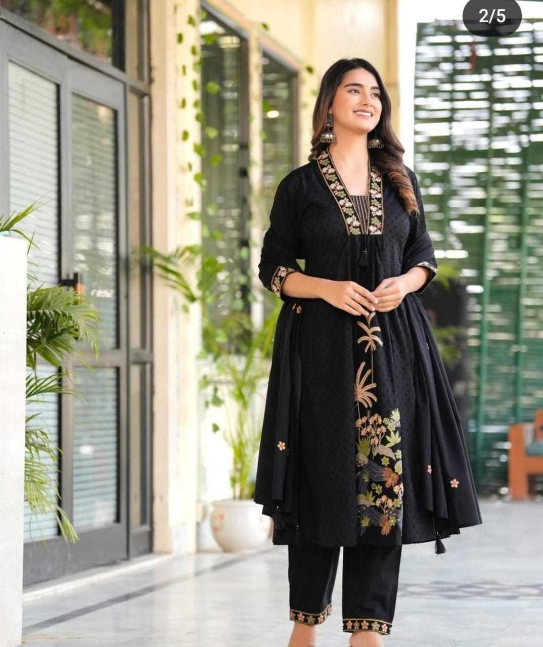 Women’s Cotton Embroidery Straight Kurti With Pant Set