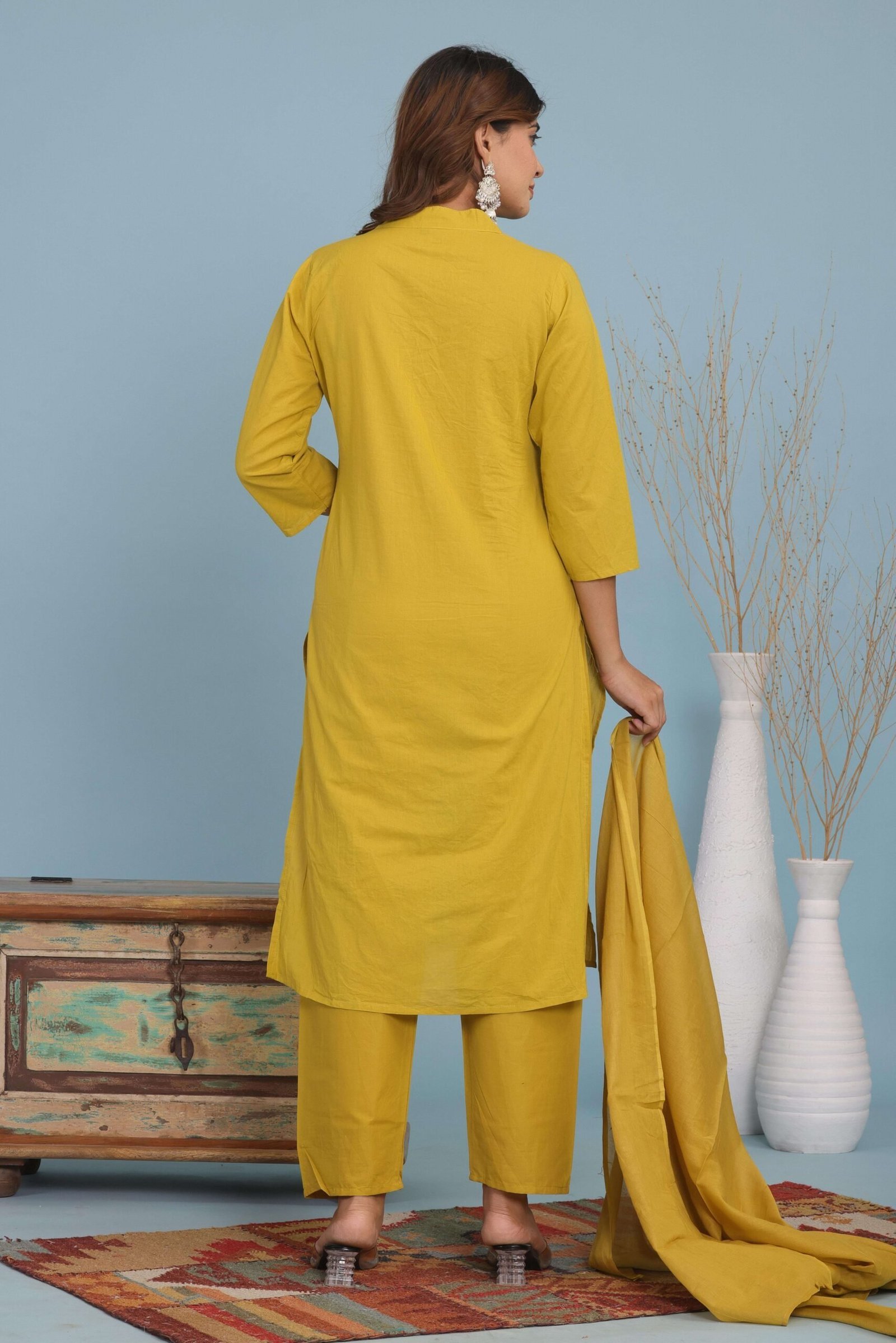 Women’s Cotton Embroidery Straight Kurti With Pant Set