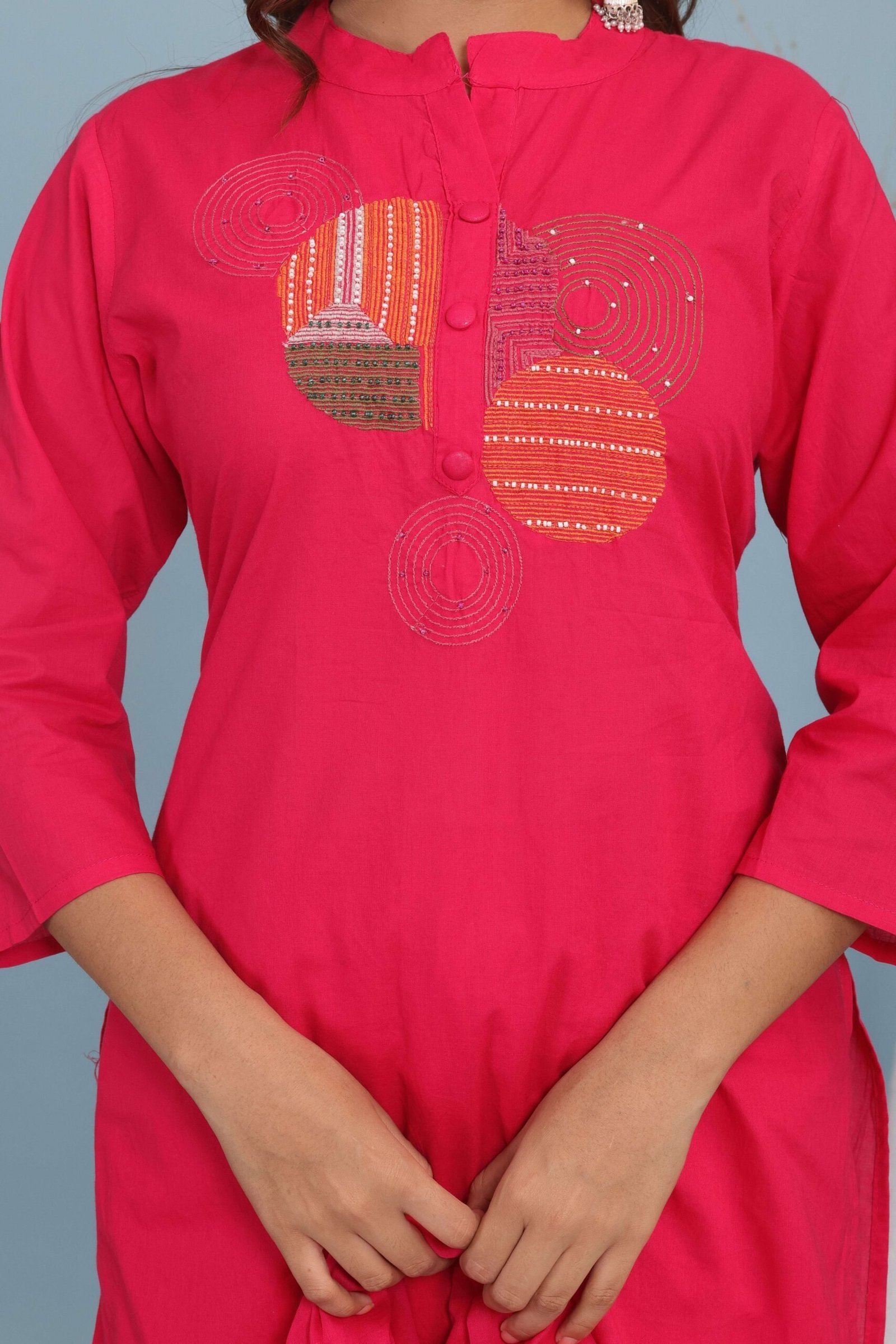Women’s Cotton Embroidery Straight Kurti With Pant Set