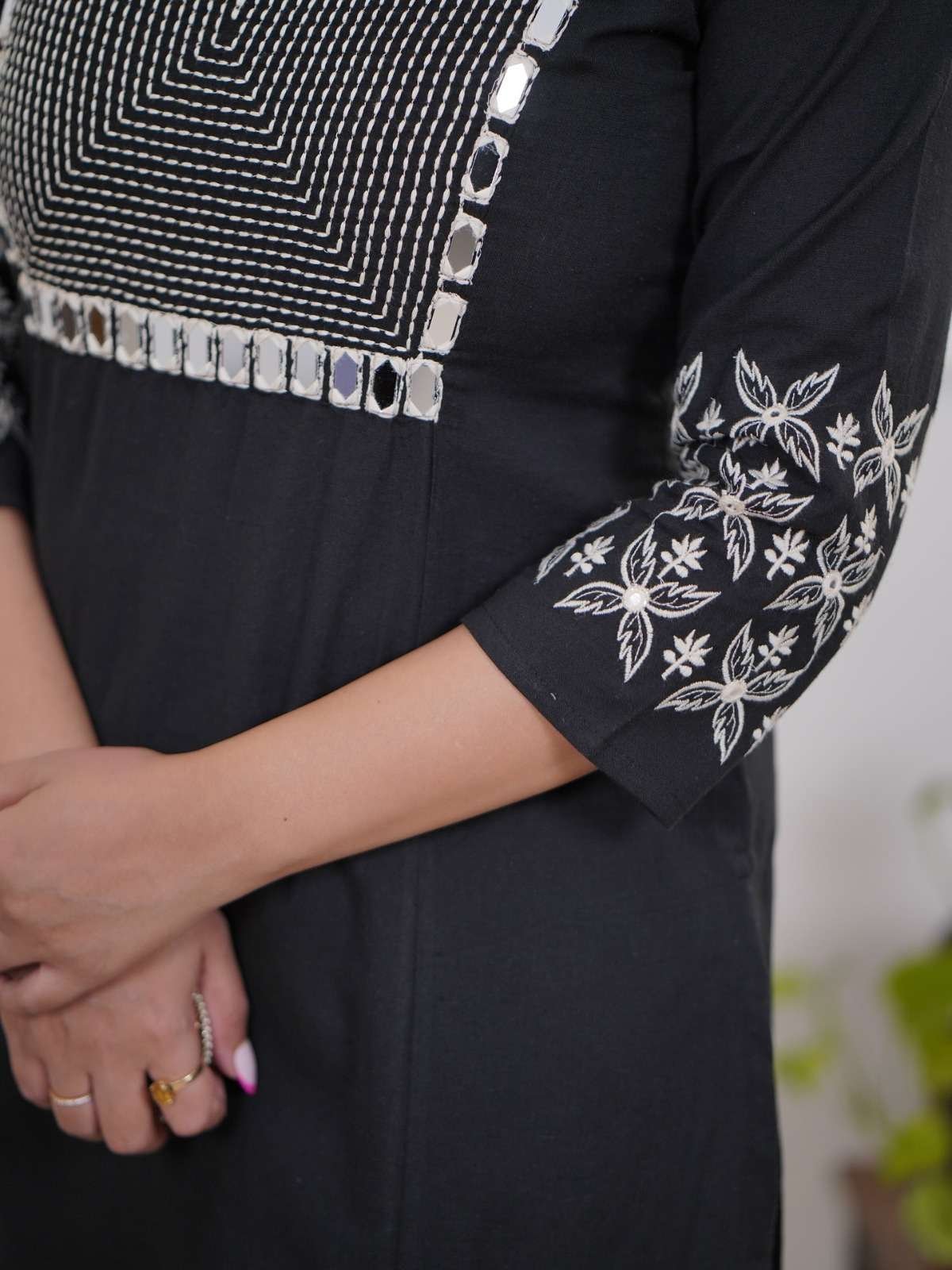 Women’s Cotton Embroidery Straight Kurti With Pant Set