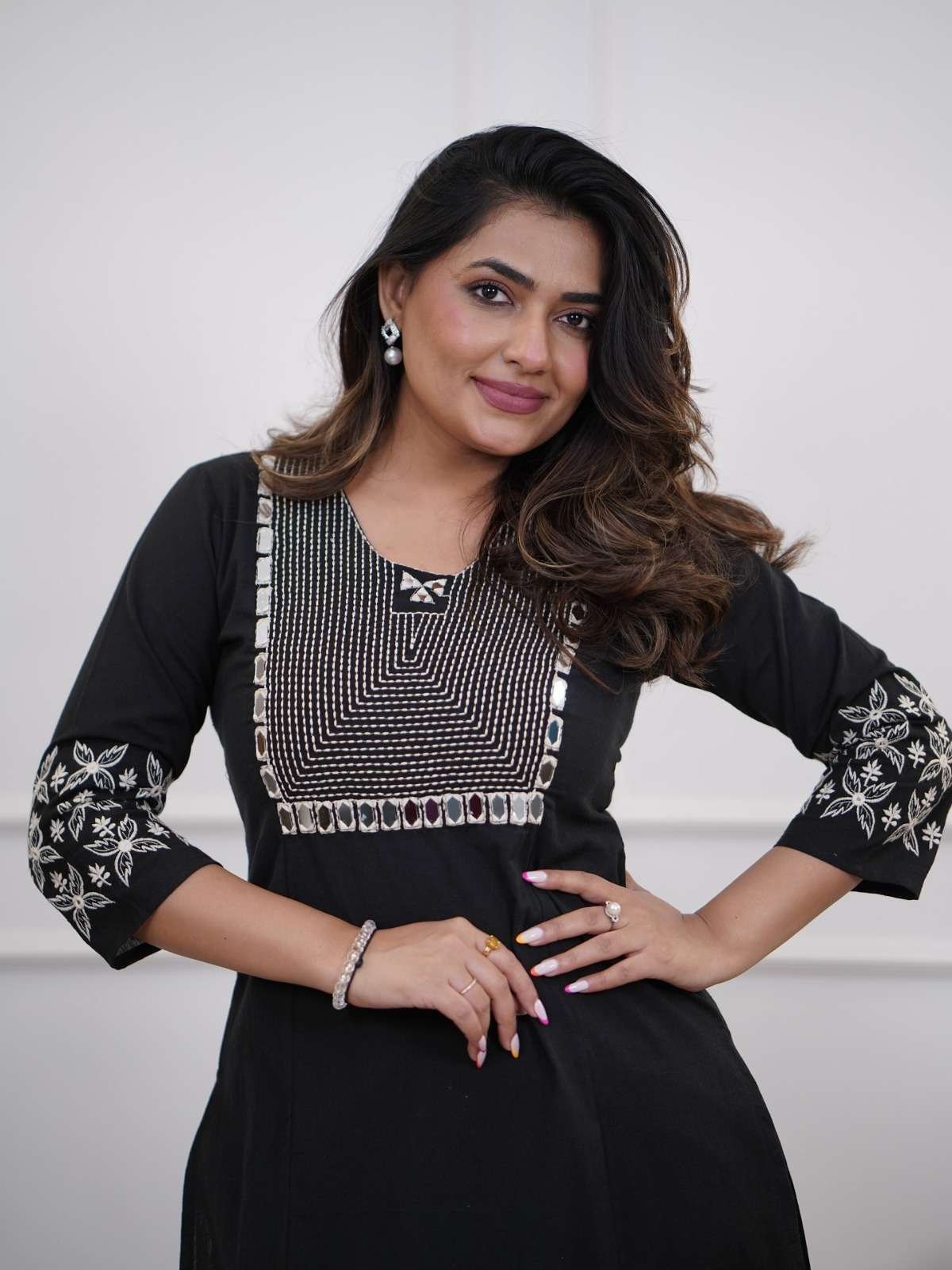 Women’s Cotton Embroidery Straight Kurti With Pant Set