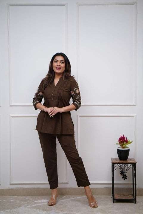 Women’s Cotton Embroidery Straight Short kurti With Pant set