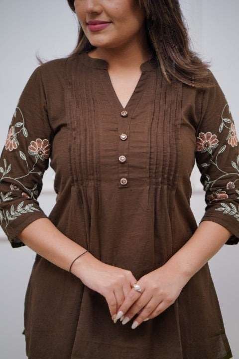 Women’s Cotton Embroidery Straight Short kurti With Pant set