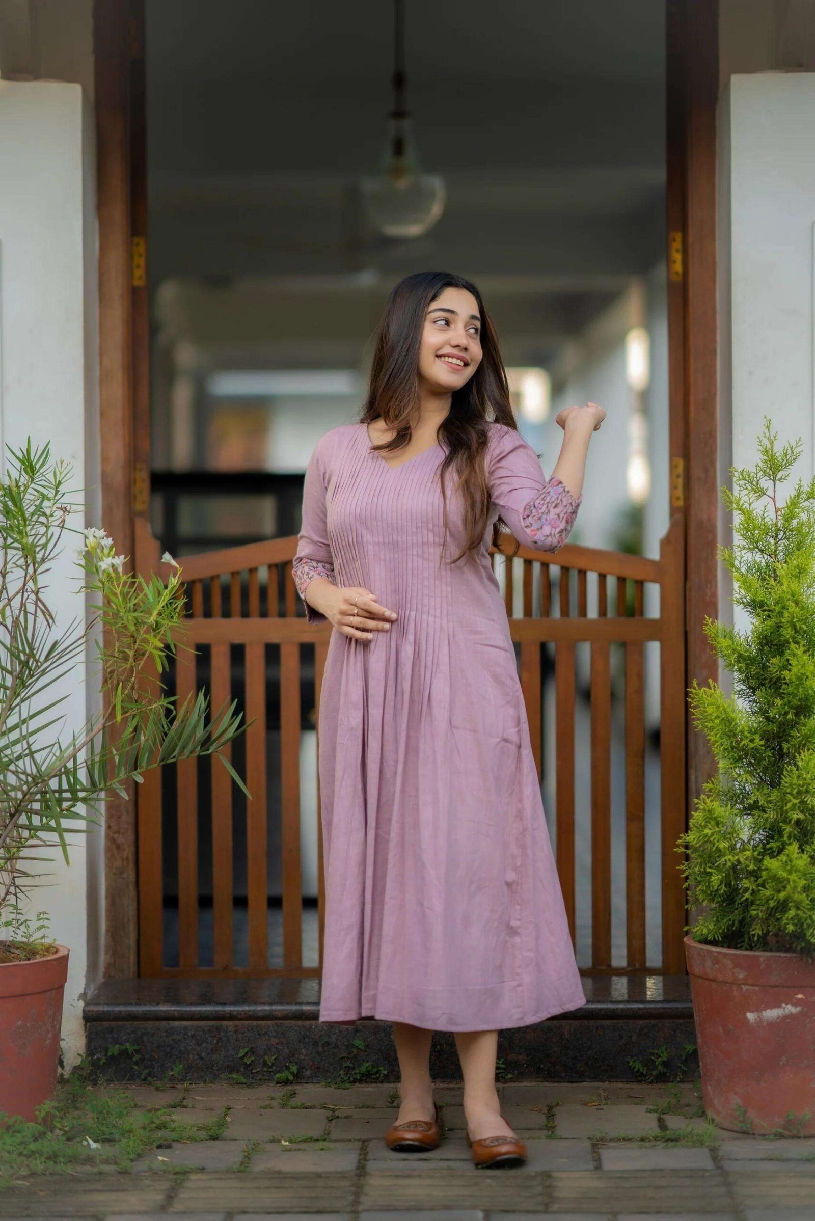 Women’s Cotton Floral Printed line Shade Anarkali Gown