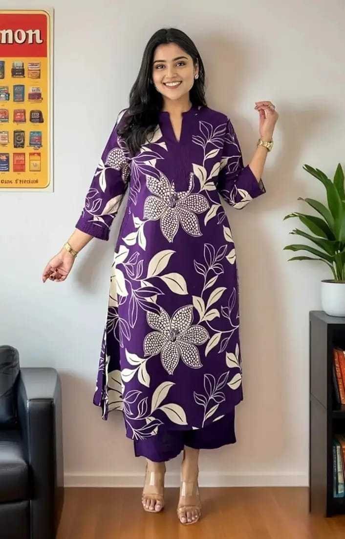Women’s Cotton Floral Printed Straight Kurti With Pant Set