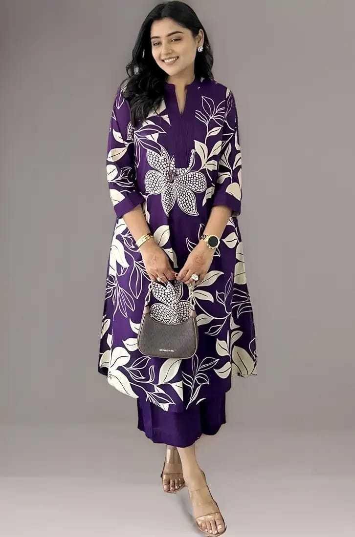 Women’s Cotton Floral Printed Straight Kurti With Pant Set