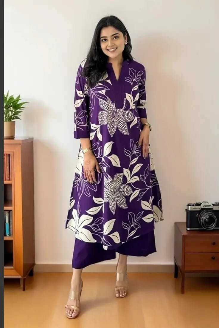 Women’s Cotton Floral Printed Straight Kurti With Pant Set