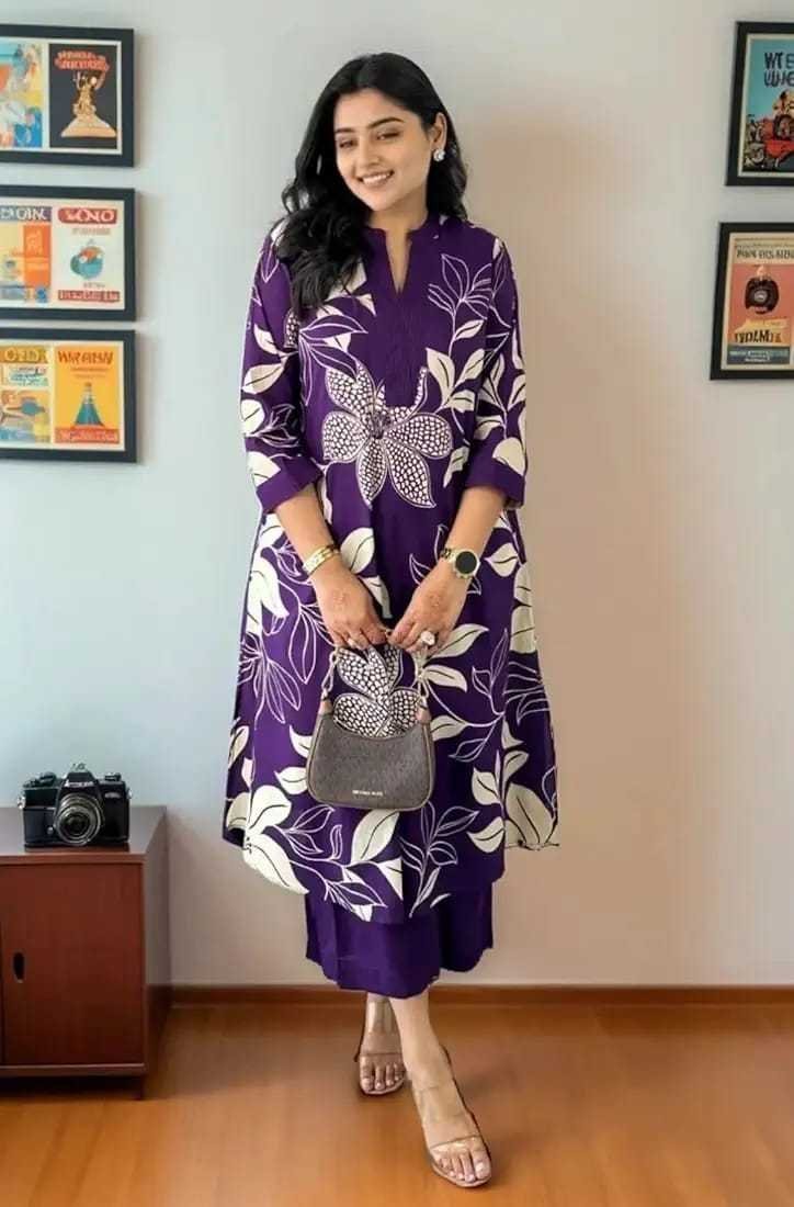 Women’s Cotton Floral Printed Straight Kurti With Pant Set