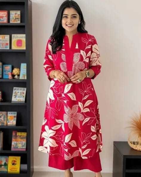 Women’s Cotton Floral Printed Straight Kurti With Pant Set
