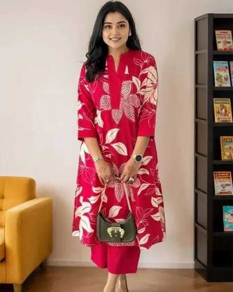 Women’s Cotton Floral Printed Straight Kurti With Pant Set