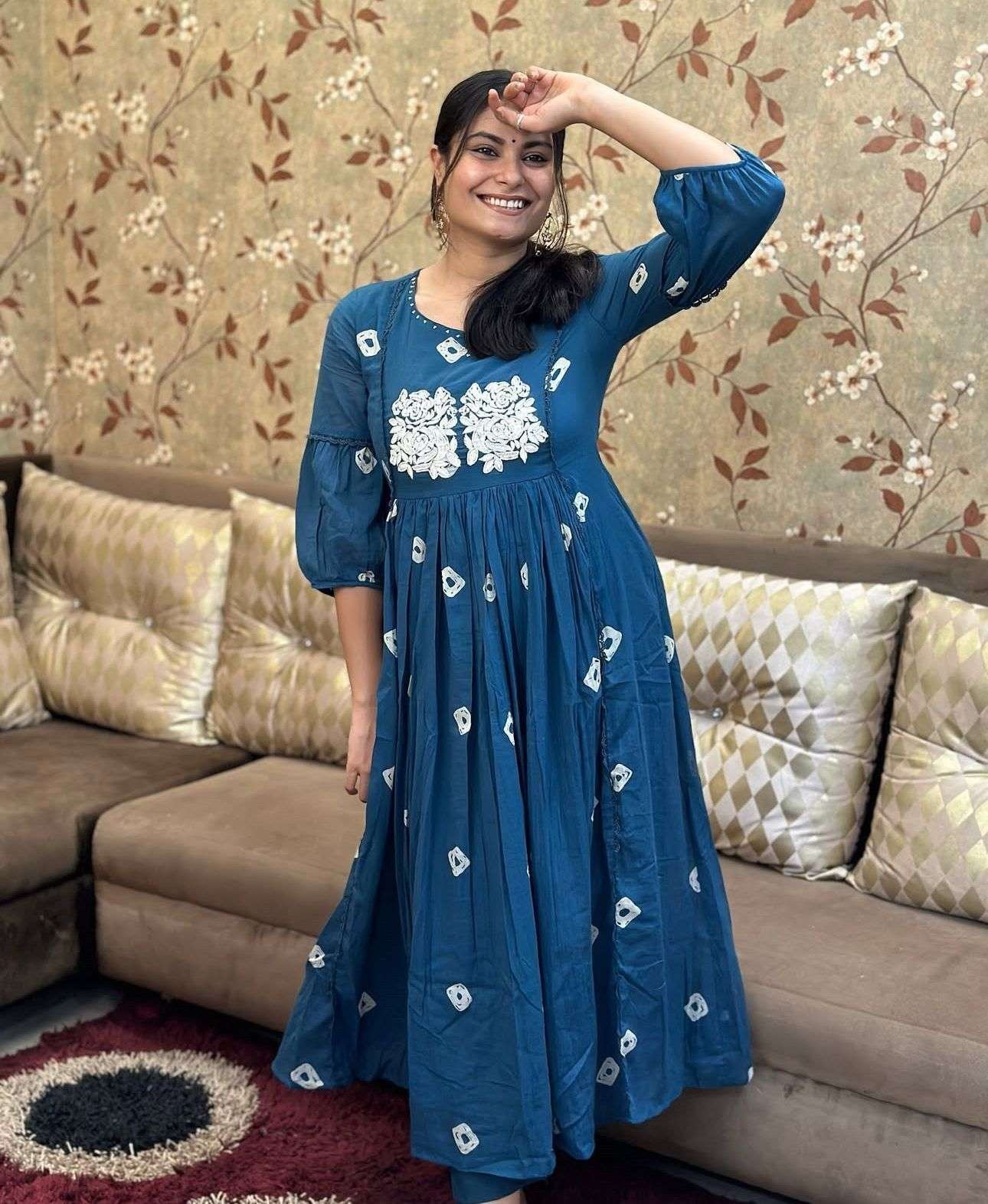 Women’s Cotton Hand Block Printed Anarkali Kurti