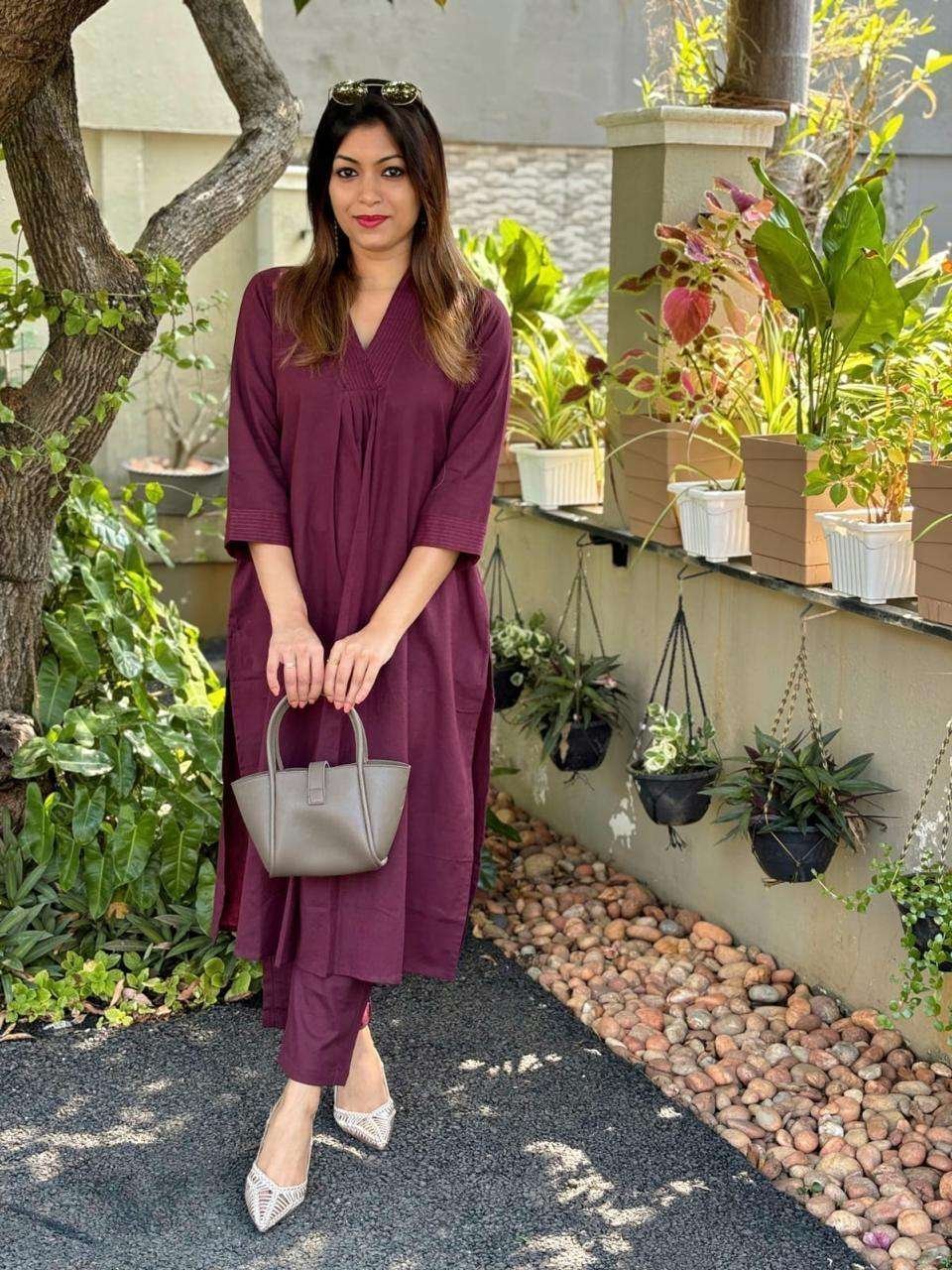 Women’s Cotton Plain Coard set A-Line Straight Kurti With Pant