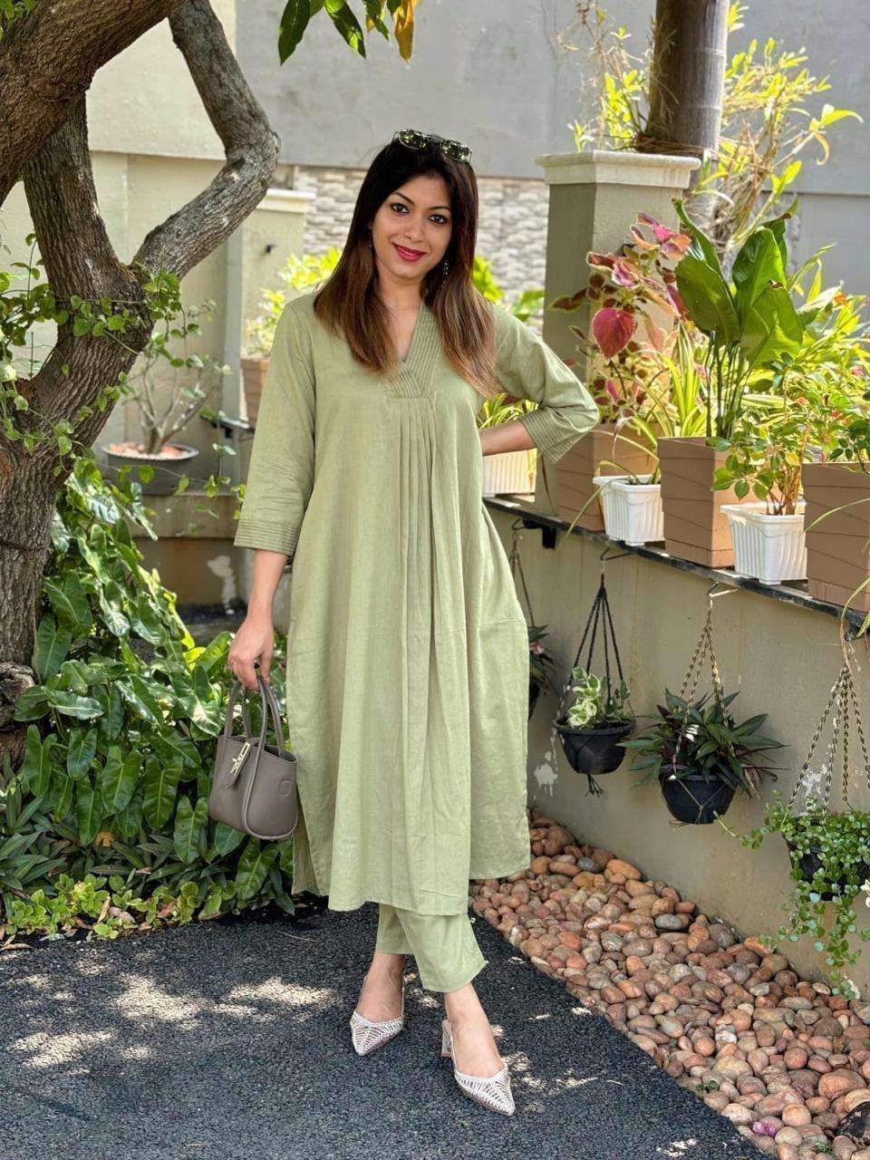 Women’s Cotton Plain Coard set A-Line Straight Kurti With Pant