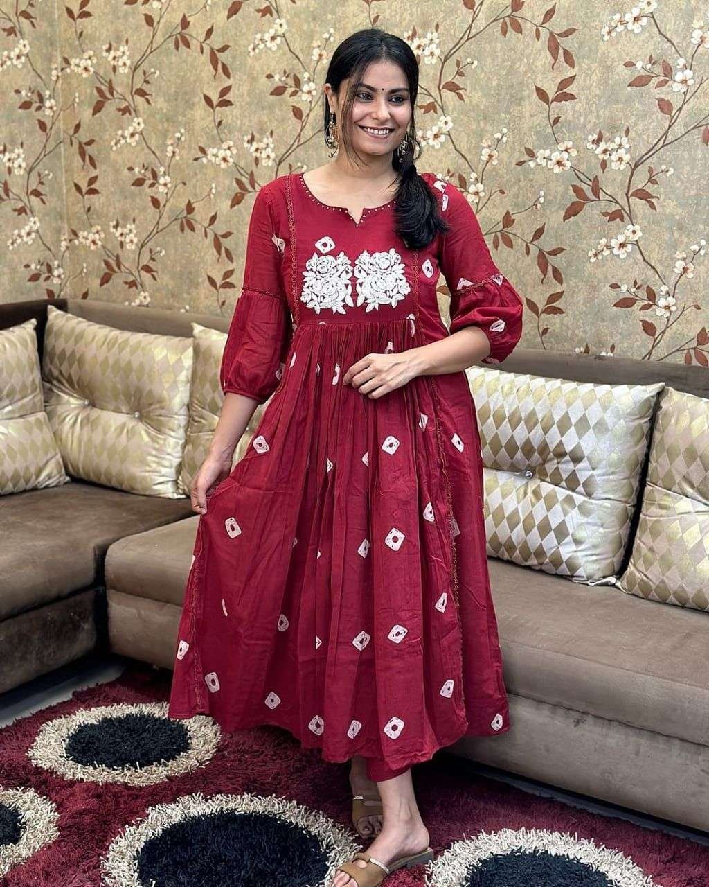 Women’s Cotton Printed Long Anarkali Kurti With Pant